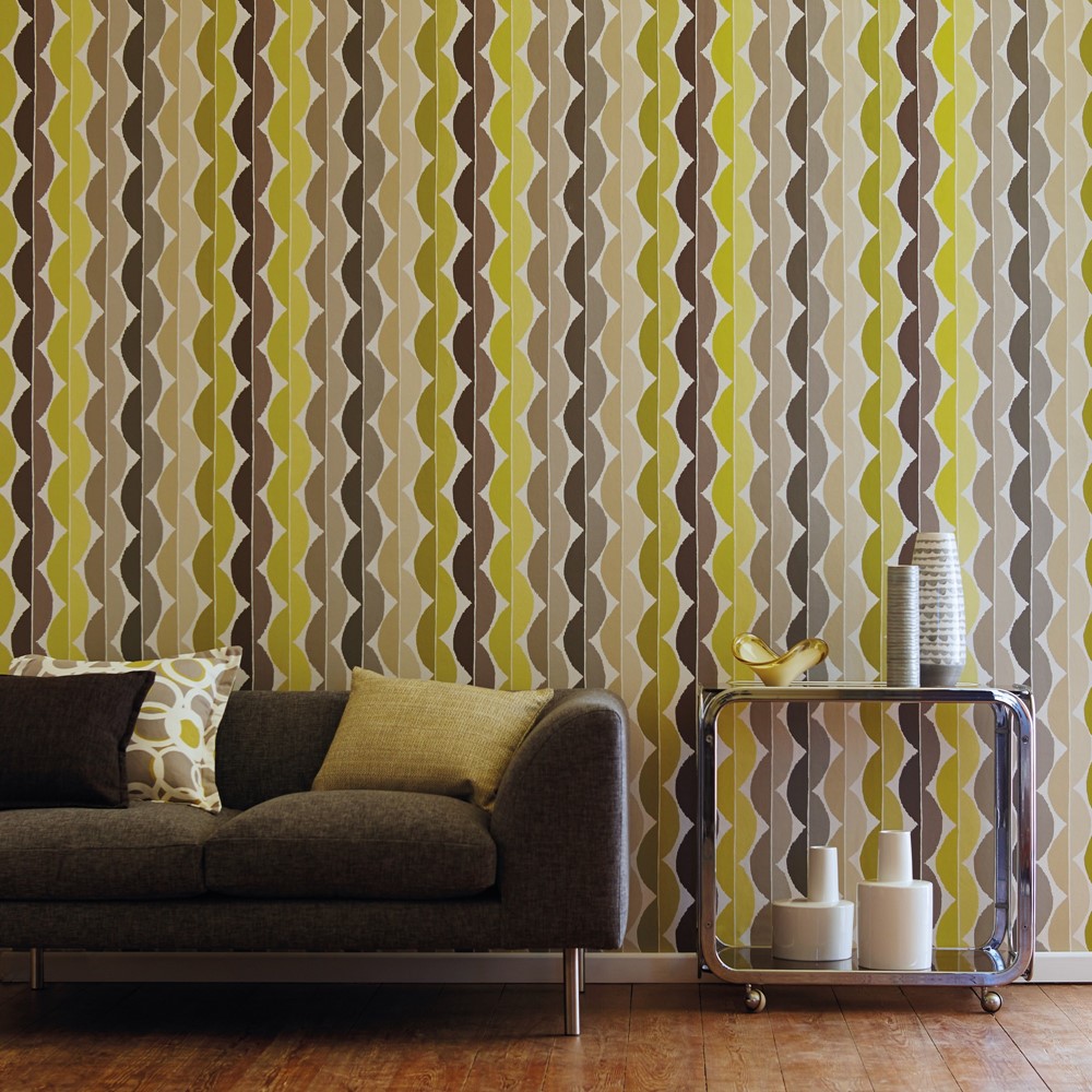 Yoki Retro Wallpaper 110828 by Scion in Graphite Zest Green